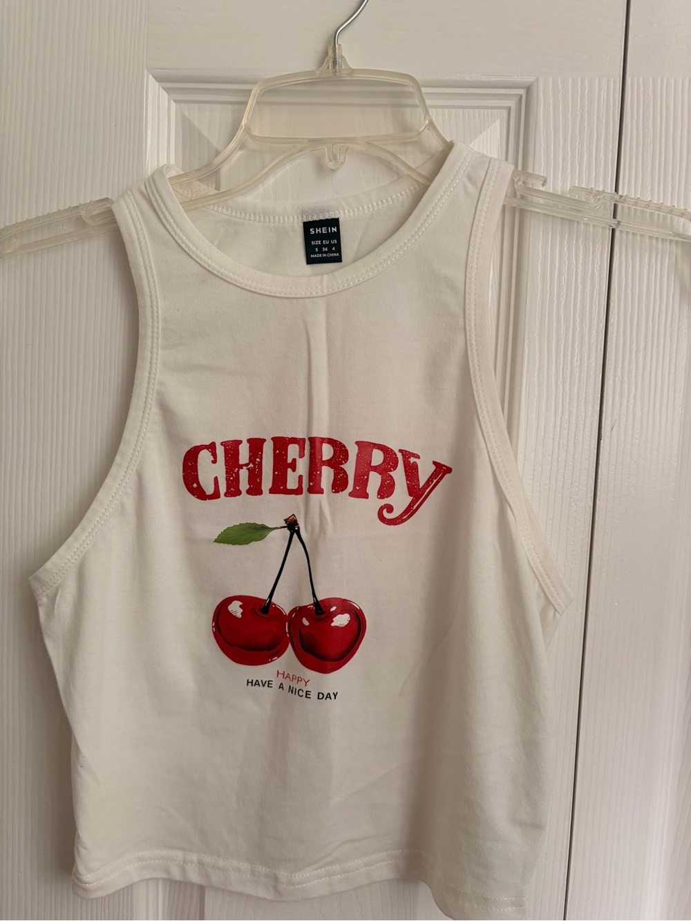 🖤SHEIN White Cherry Graphic Tank Top with Red Accents